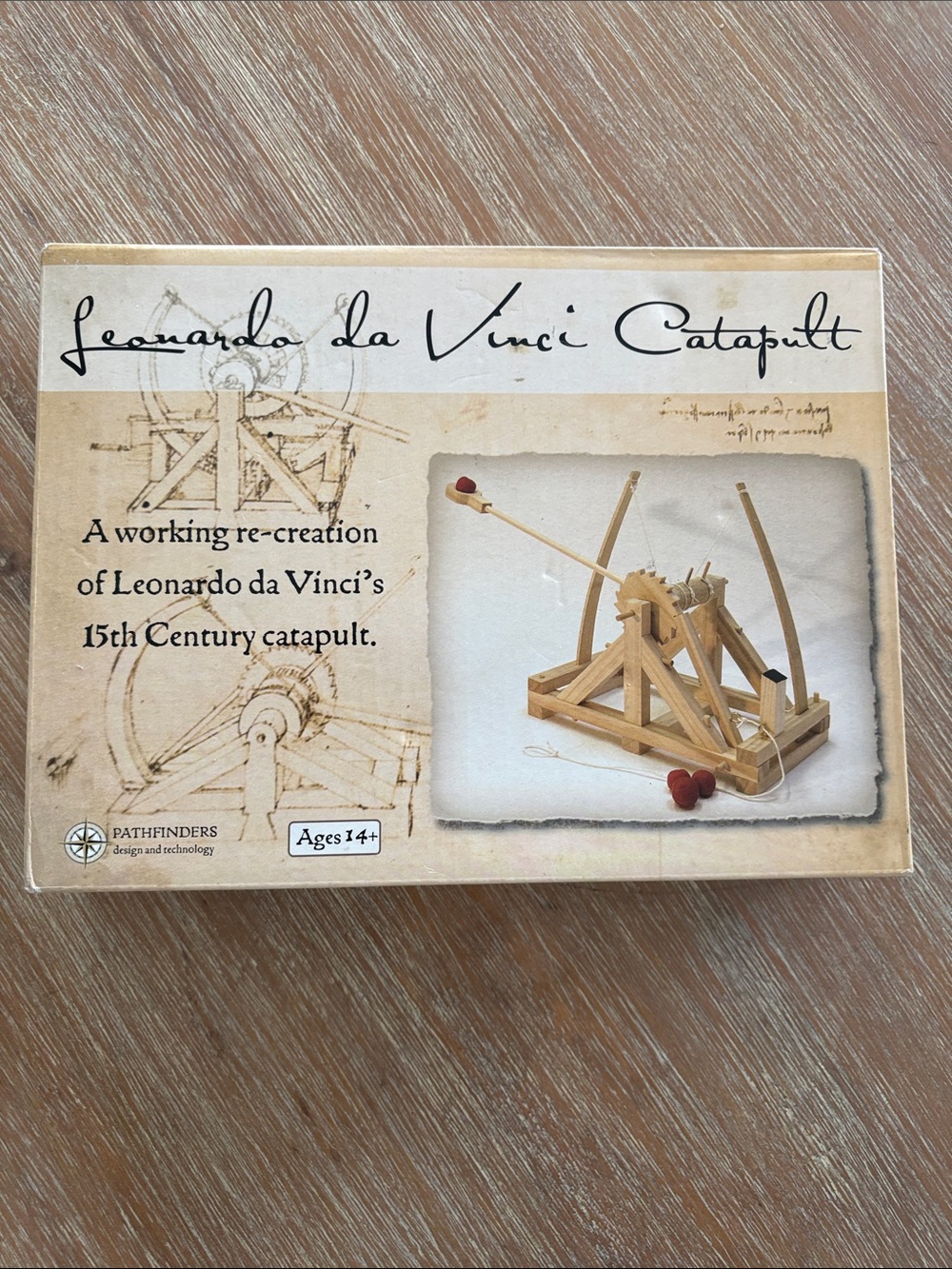 New Sealed Leonardo da Vinci Catapult Wooden Model Kit - Beige Wood